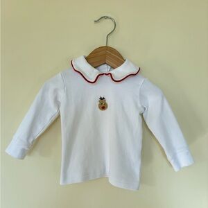 Baby Luigi Holiday Reindeer Embroidered top w Piped Collar - 18m